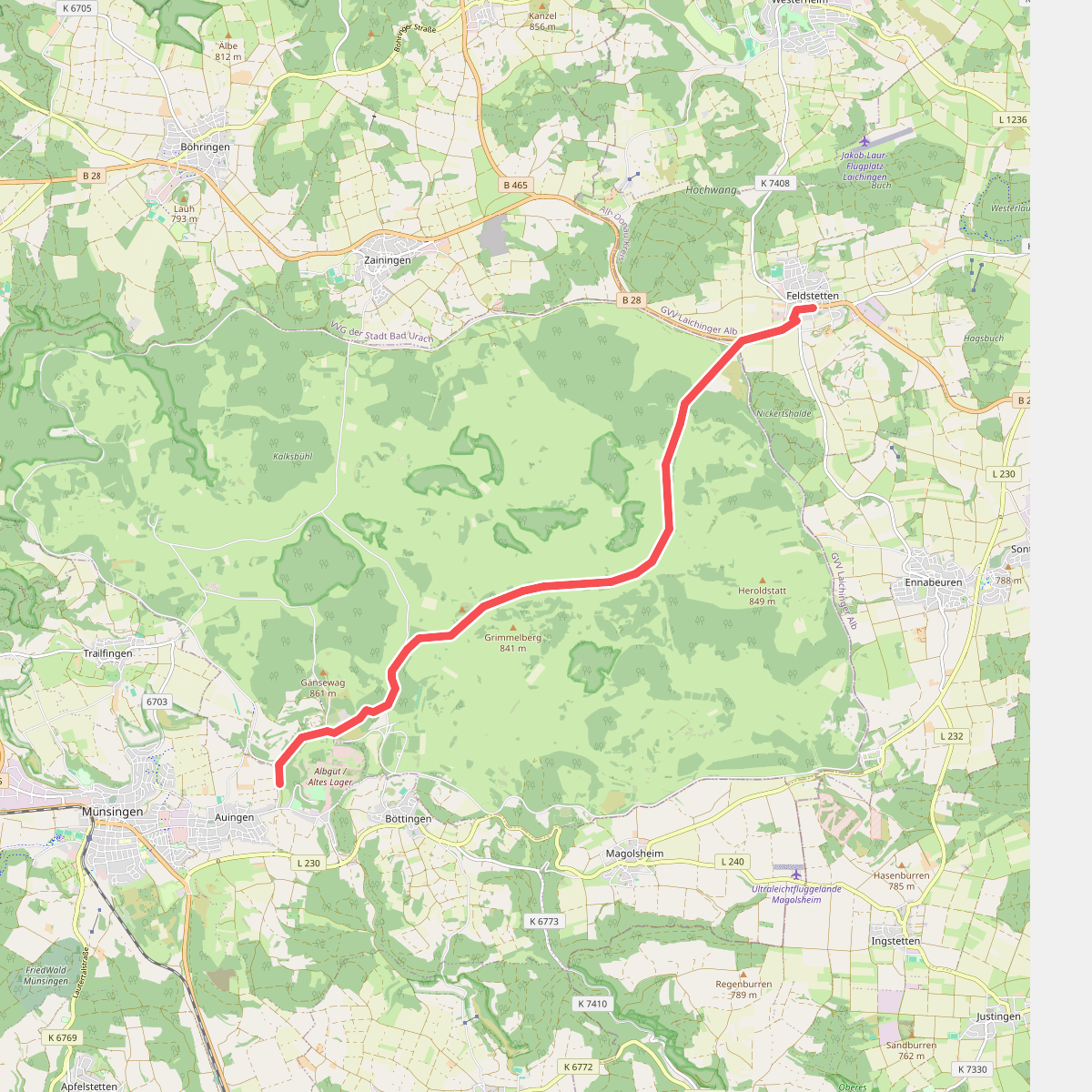 Truppenübungsplatz Wanderweg Nr. 1: Eingang Feldstetten - Panzerbrücke Auingen