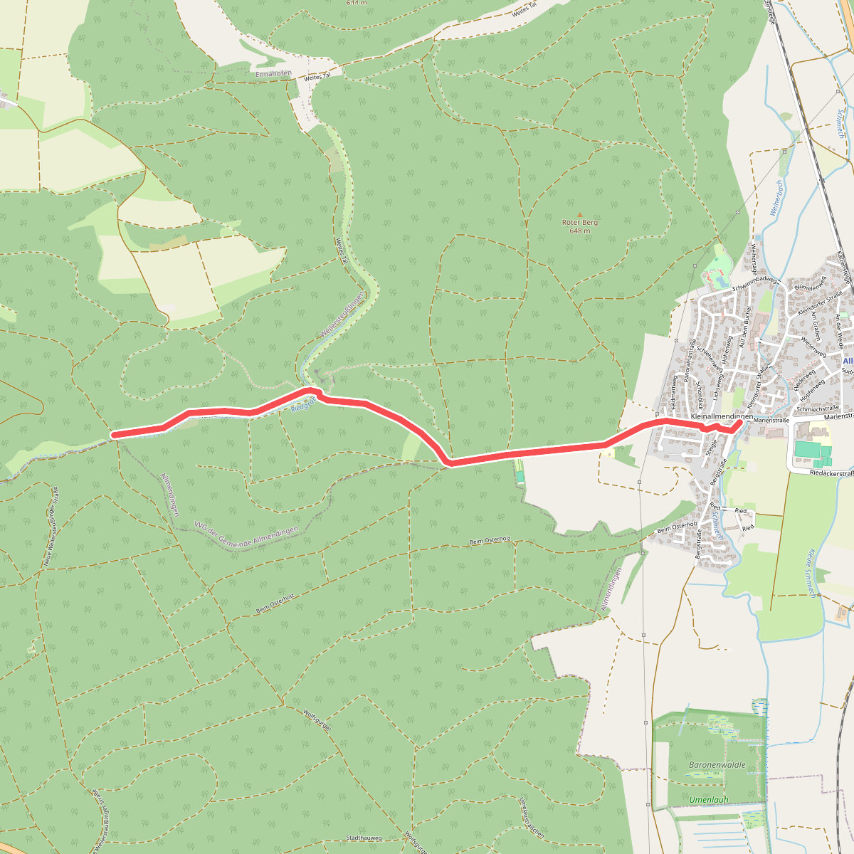 Äußerer Zugangsweg des Schwäbischen Albvereins (blaues Dreieck)