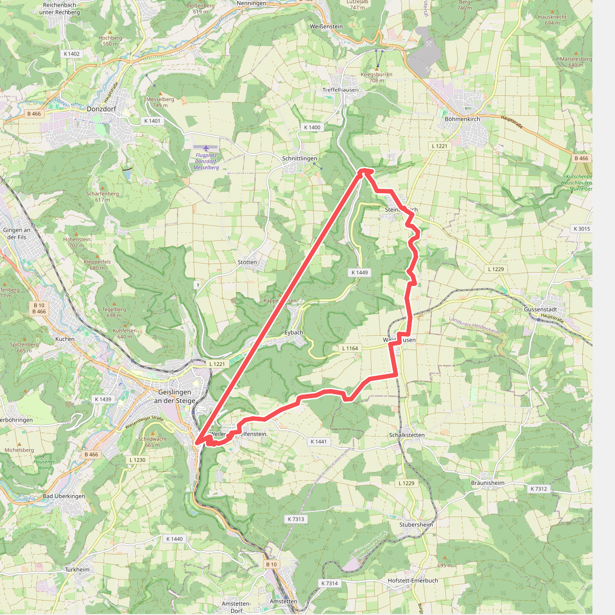 Steinenkirch - Waldhausen - Weiler ob Helfenstein - Geislingen (Stadtkirche)