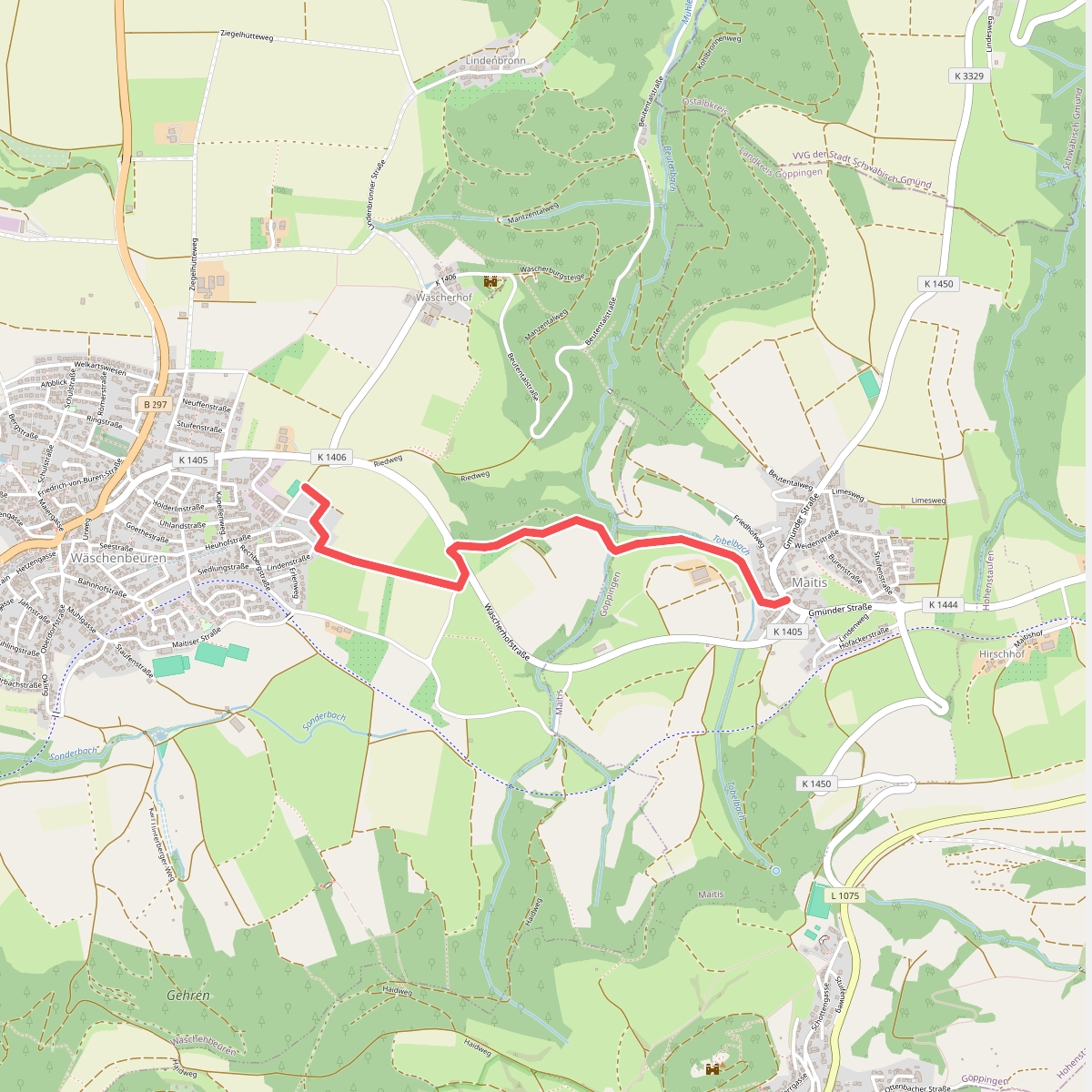 Blauer Balken: Wäschenbeuren - Maitis