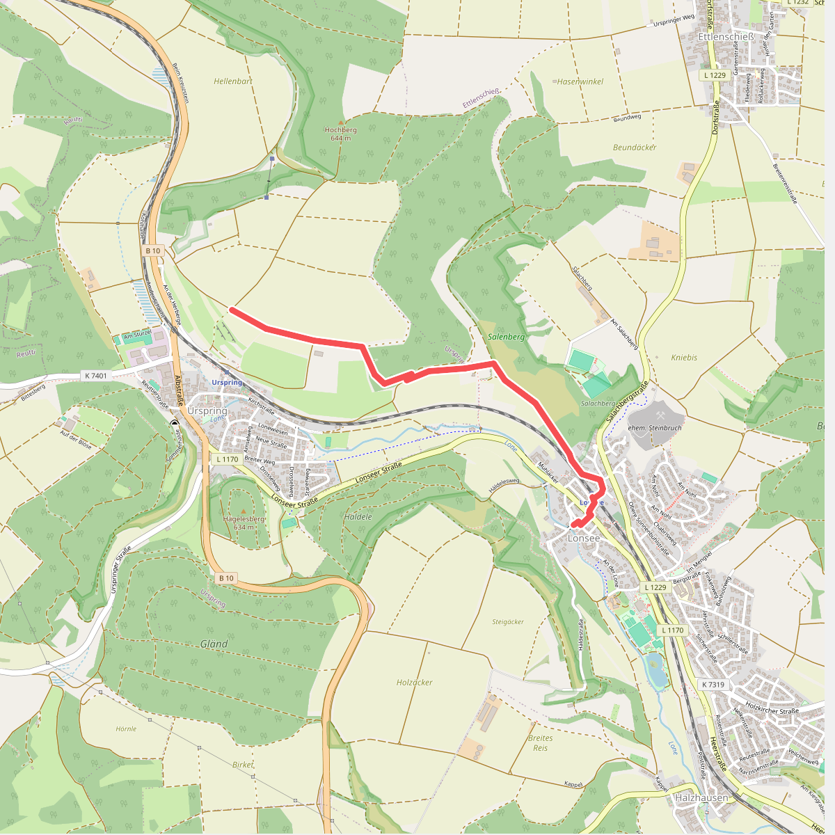 SAV gelbe Raute: Lonsee Rathaus - Urspring, Dreilinden