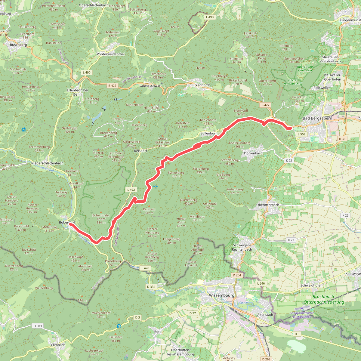 Pfälzerwald Rotes Dreieck : Bobenthal <=> Bad Bergzabern