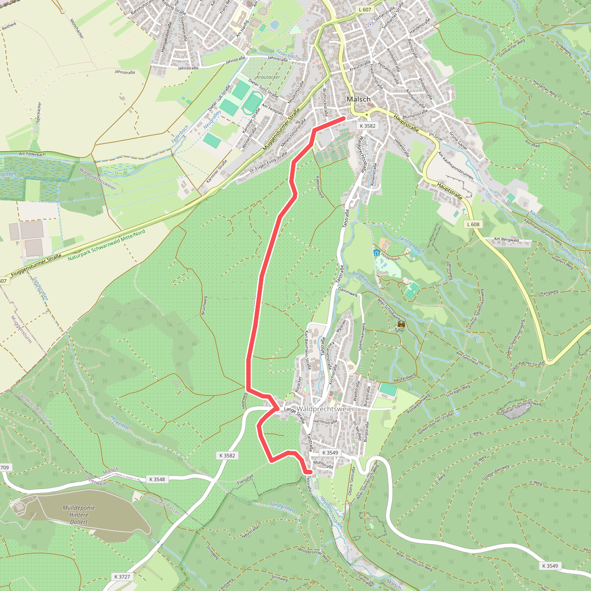 Malsch Friedhofstraße - Waldprechtsweier Ortsmitte