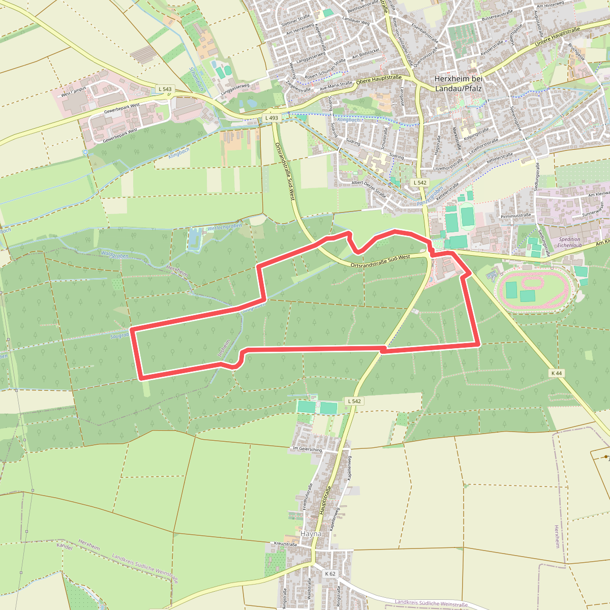 Rotes Rechteck - Rundwanderweg in Herxheim ab Waldkapelle