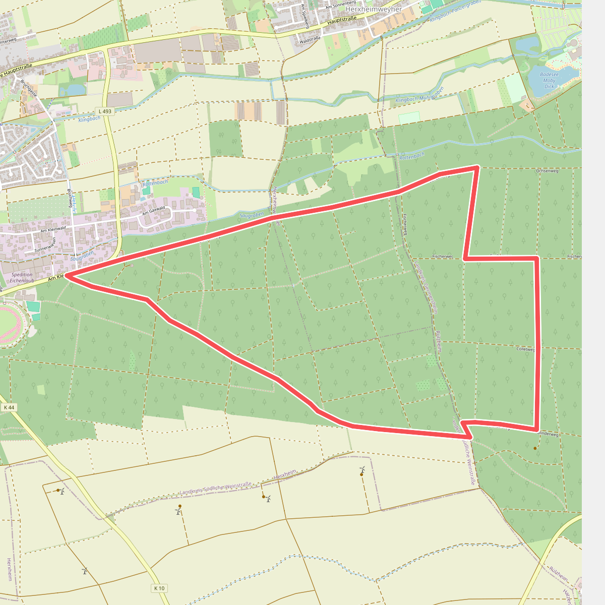 Violettes Rechteck - Rundwanderweg in Herxheim ab Grillhütte