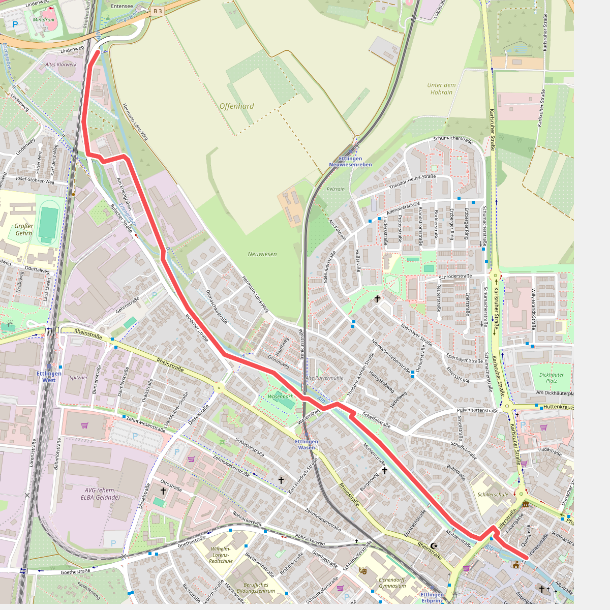 Rüppurrer Wiesen - Ettlingen Rathausbrücke