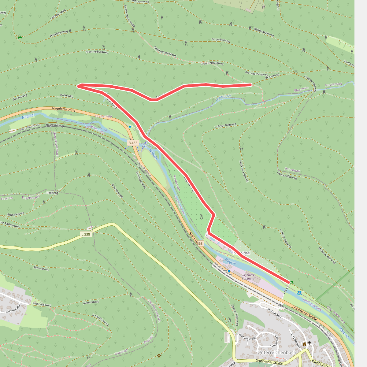 Jägerhütte - Unterreichenbach Badeplatzbrücke