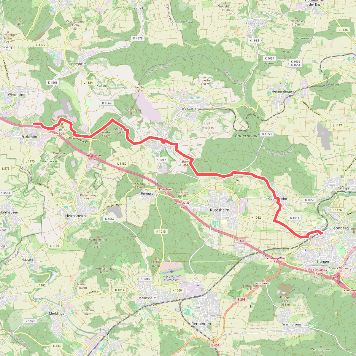 Leonberg Bahnhof - Anschluß Gäurandweg (Friolzheim)