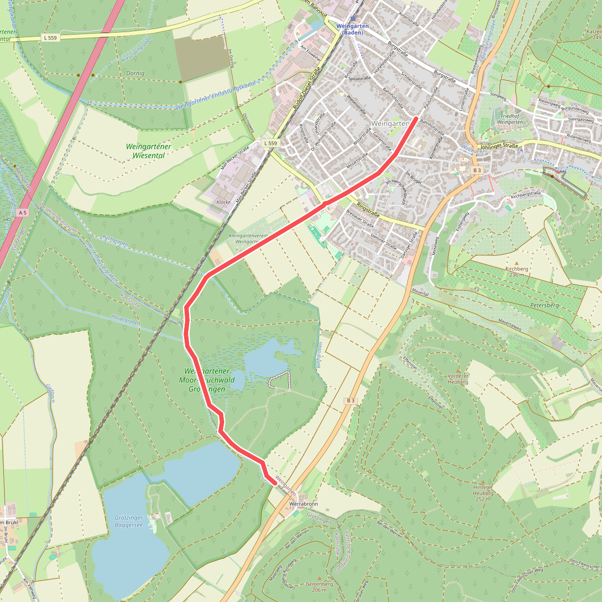 Weingarten Bahnhofstraße - Weingartener Moor