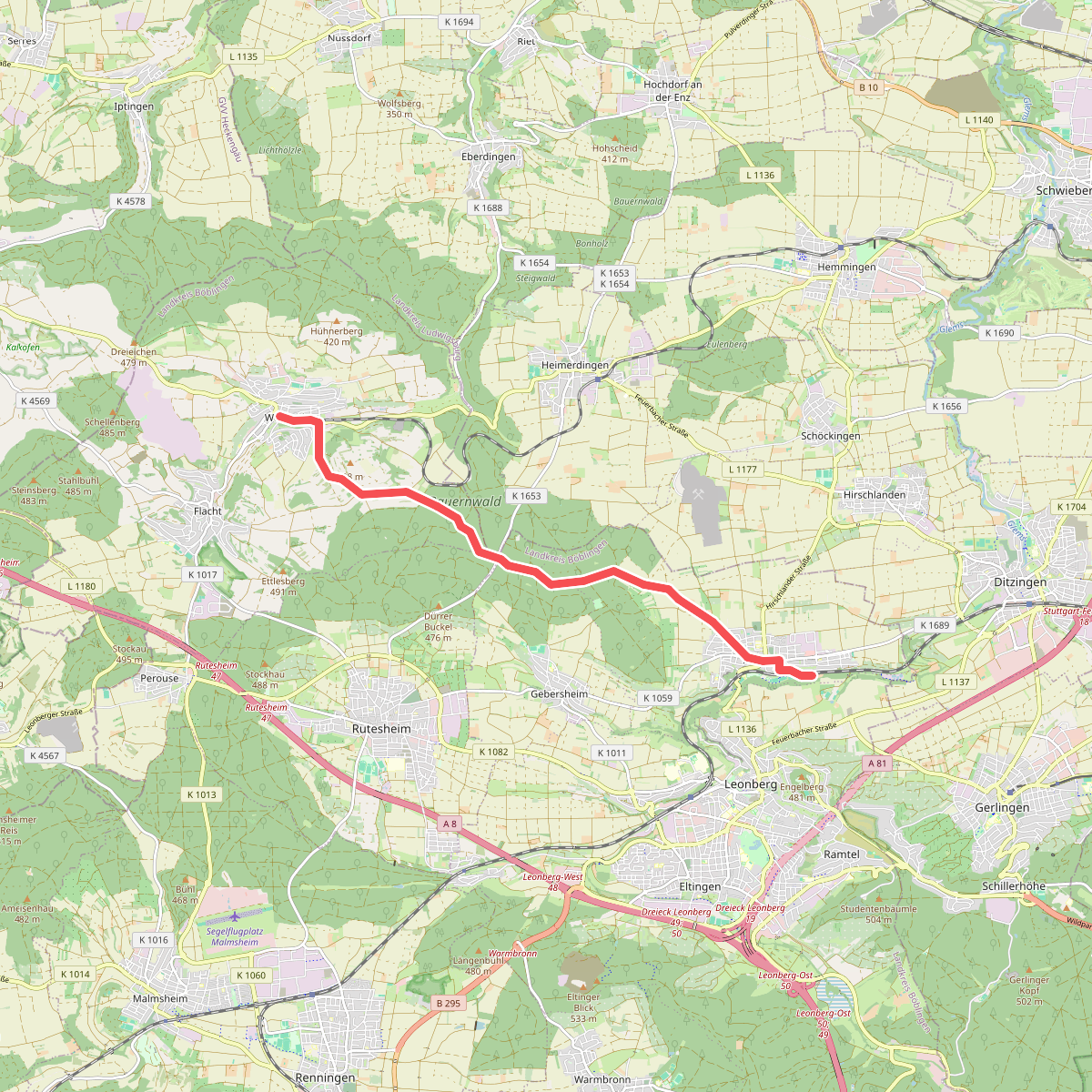 blaues MInus Höfingen Bahnhof - Weissach