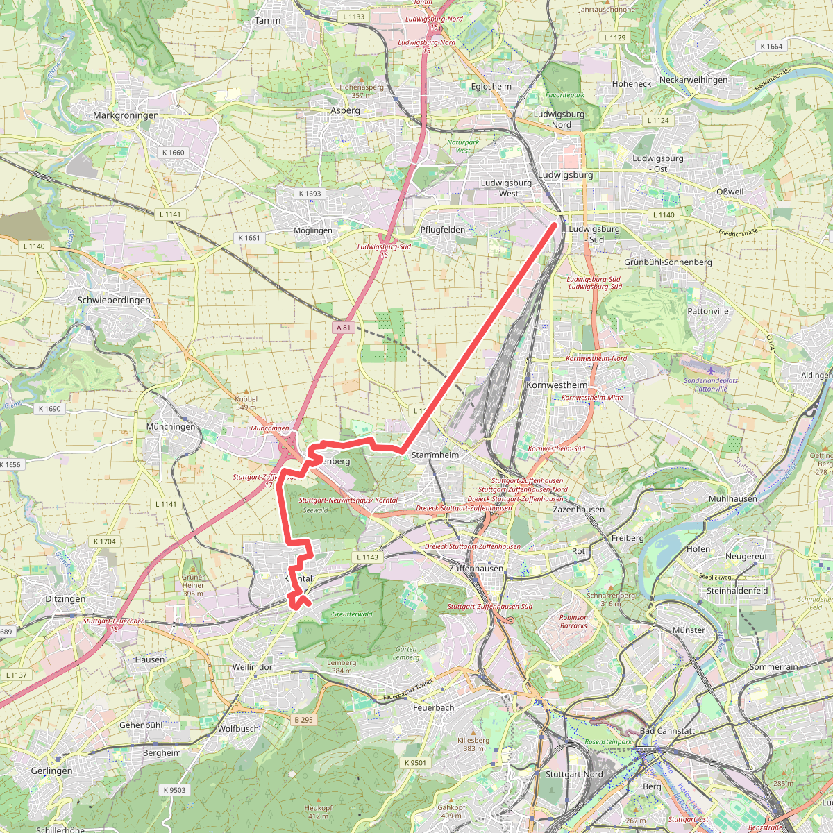 blauer Minus Ludwigsburg - Korntal - Weilimdorf