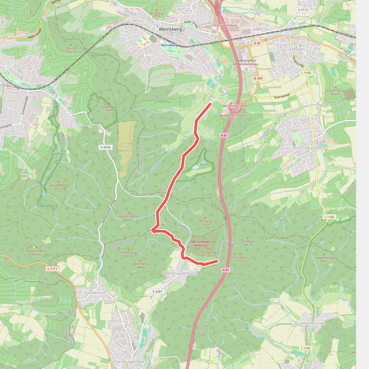 blaues Minus Weinsberg - Obergruppenbach