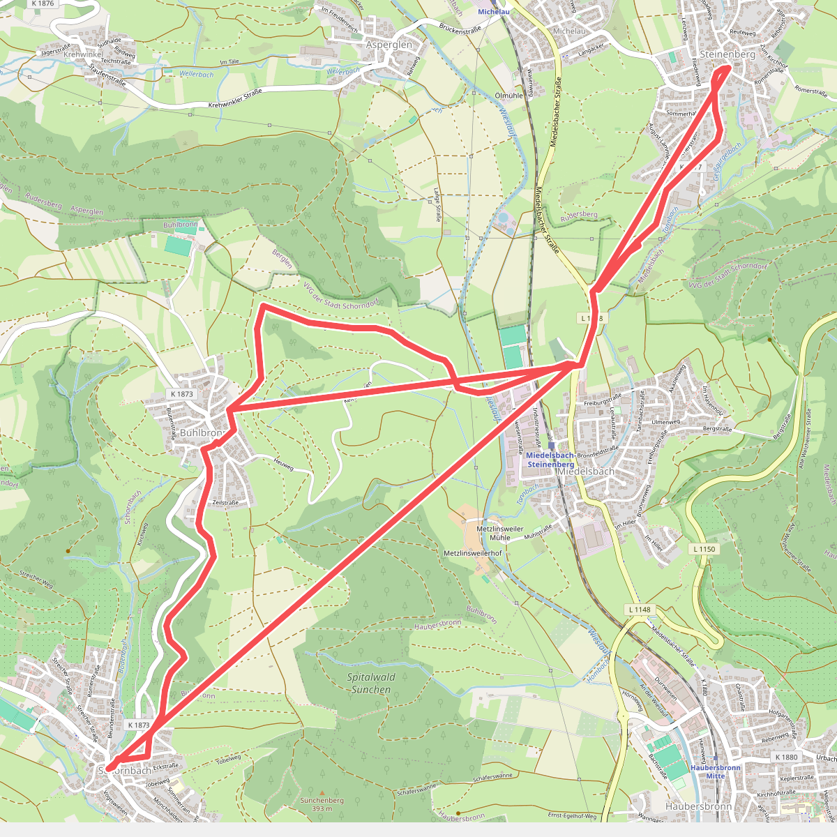 Querweg des SAV (blauer Punkt): Schornbach–Steinenberg
