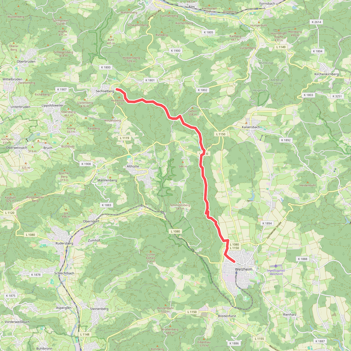 Hauptlinie des SAV (blauer Strich)
