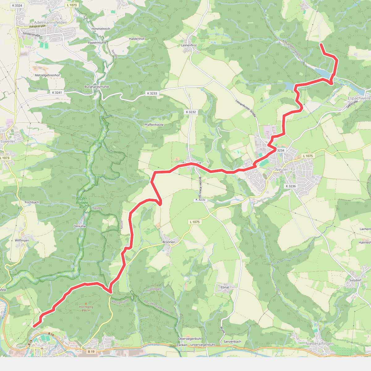 Nebenlinie des SAV (rotes Plus): Abtsgmünd - Neuler - Sägweiher