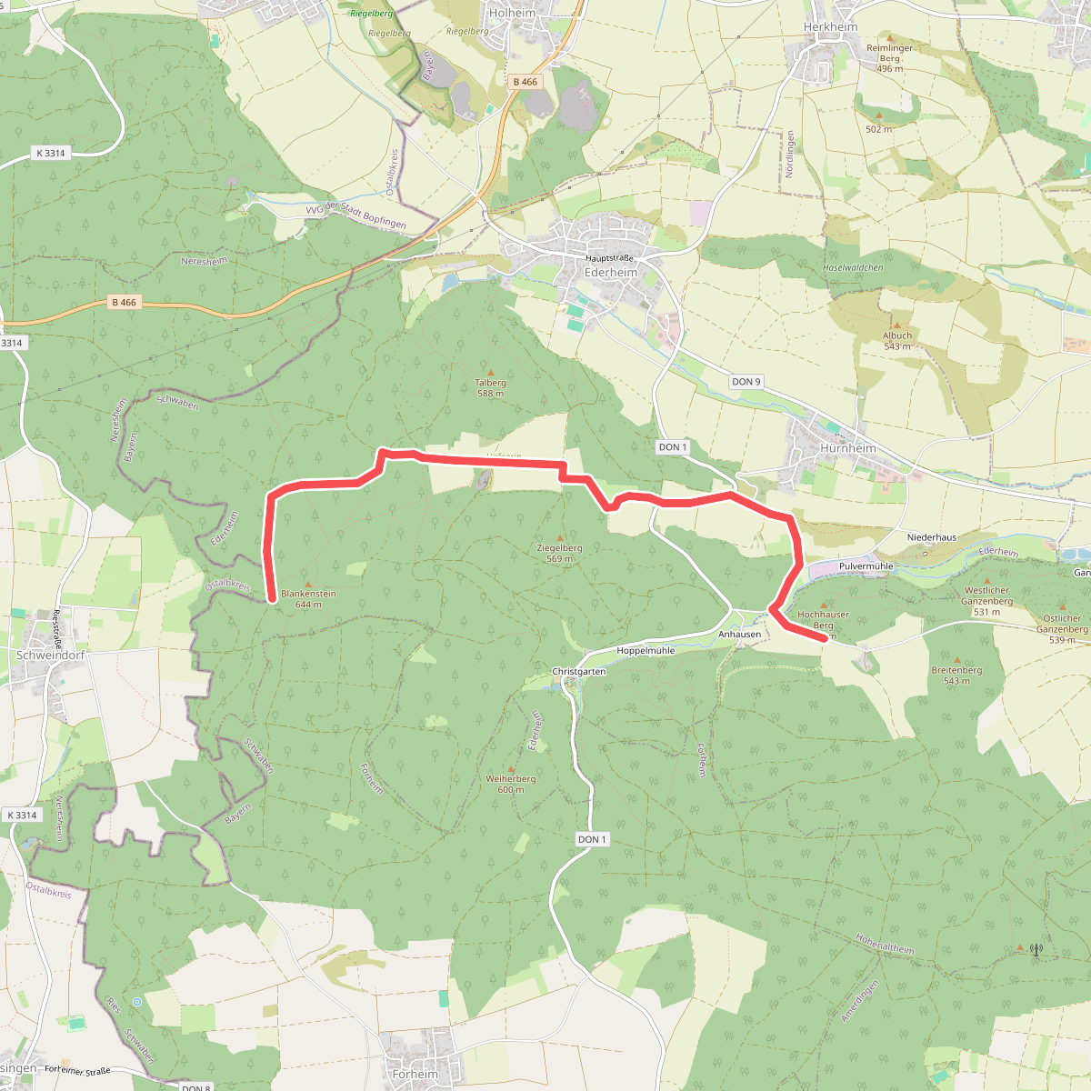 rote Gabel HW1 Schweindorf - Hürnheim - Karlshof HW1