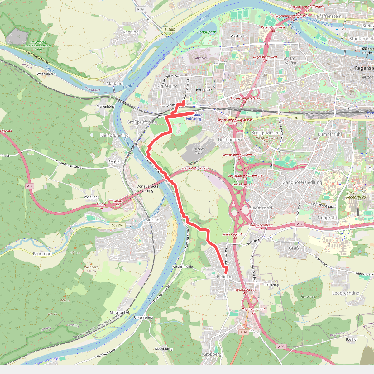S 16 Regensburg-Prüfening - Pentling (Rotes Rechteck)