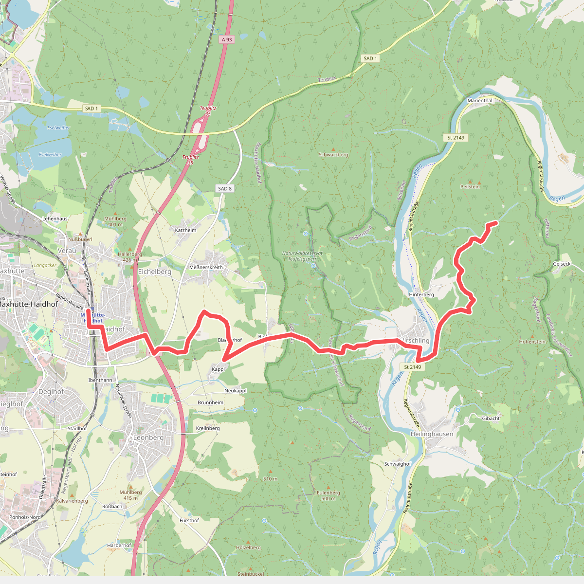 O 46 Bahnhof Maxhütte-Haidhof - Knotenpunkt Geilenberg (Rotes Rechteck)