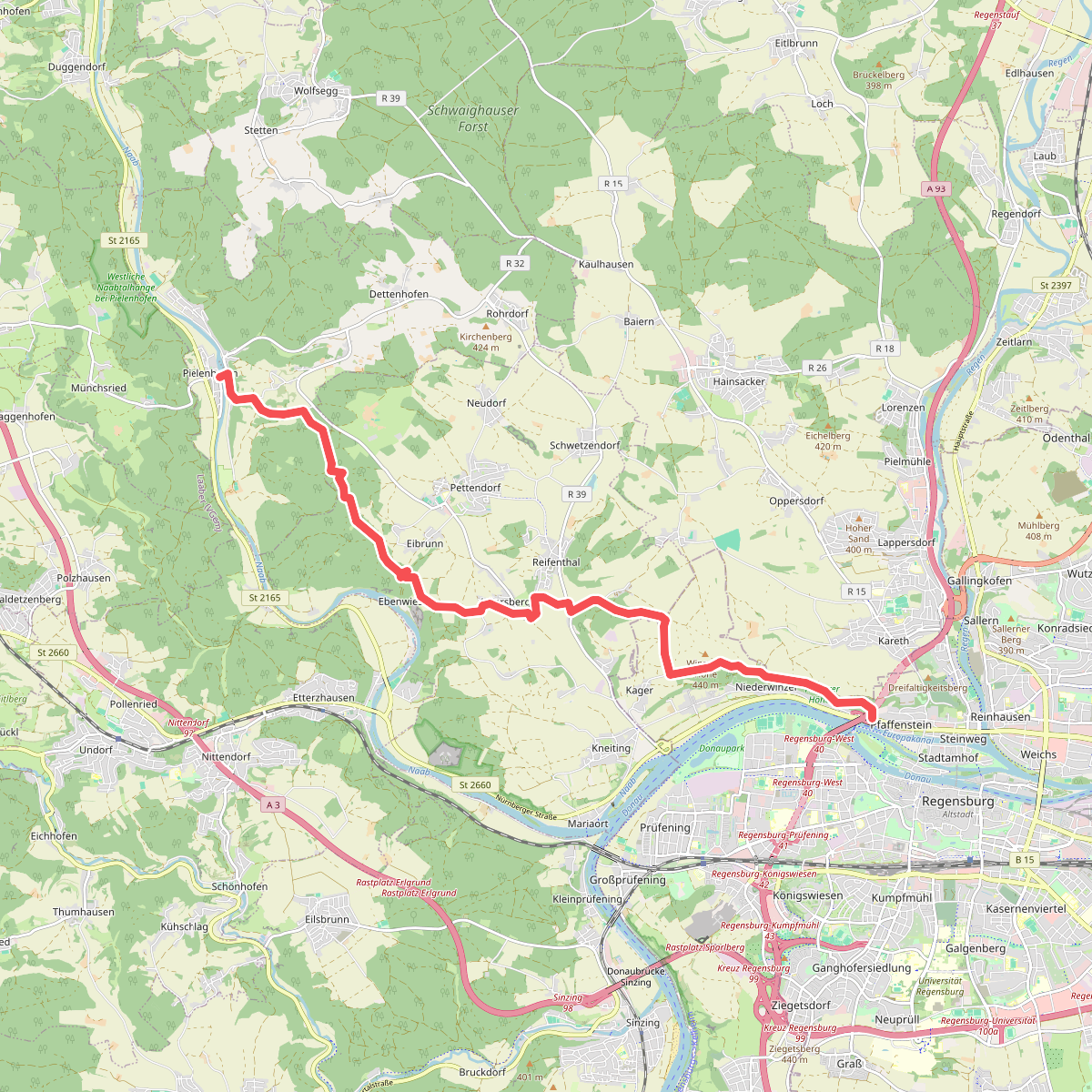 Wanderroute W 01 Regensburg - Pielenhofen (Rotes Dreieck)
