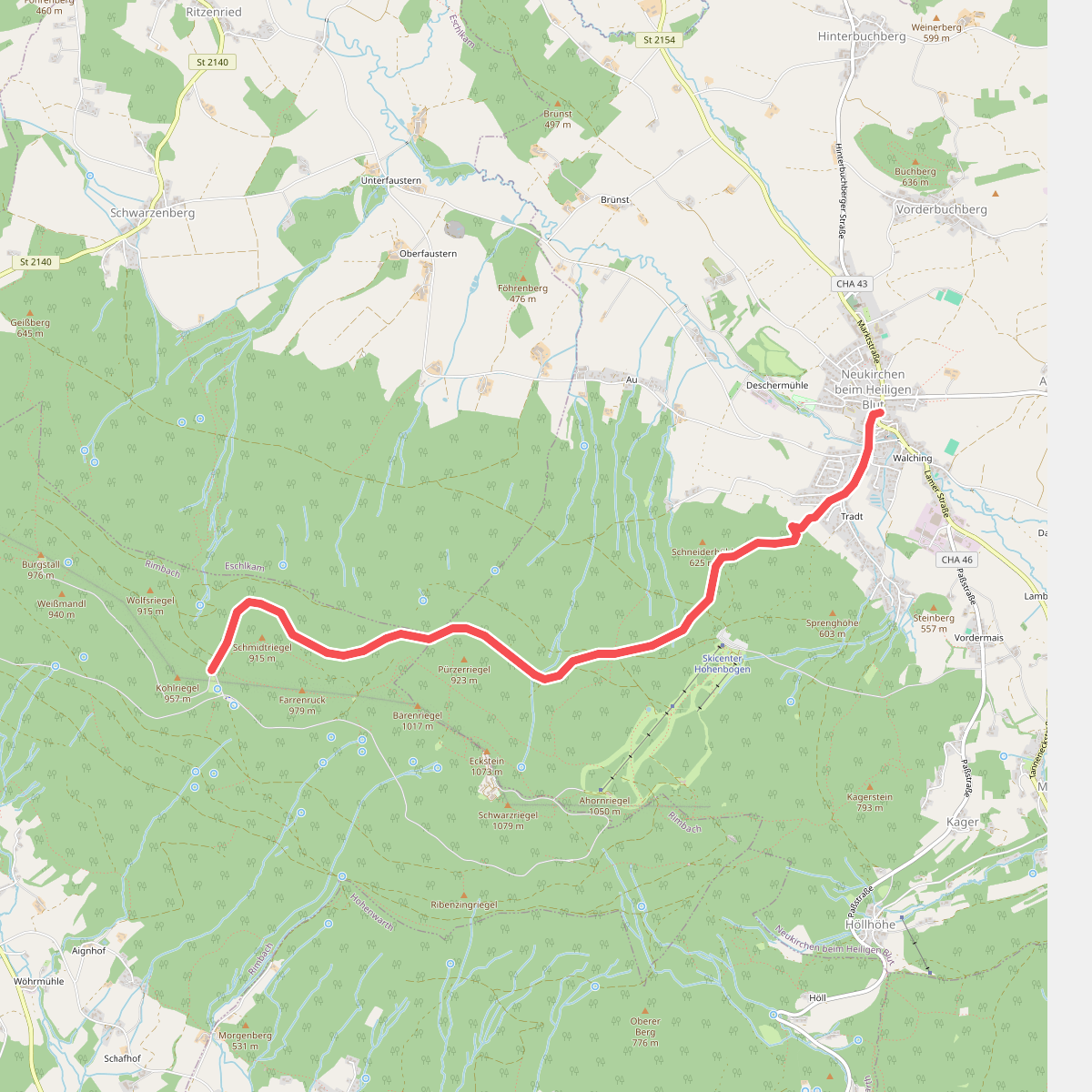 Goldsteig Zuweg Nr.12 Neukirchen beim Heiligen Blut → Diensthütte Hohen Bogen