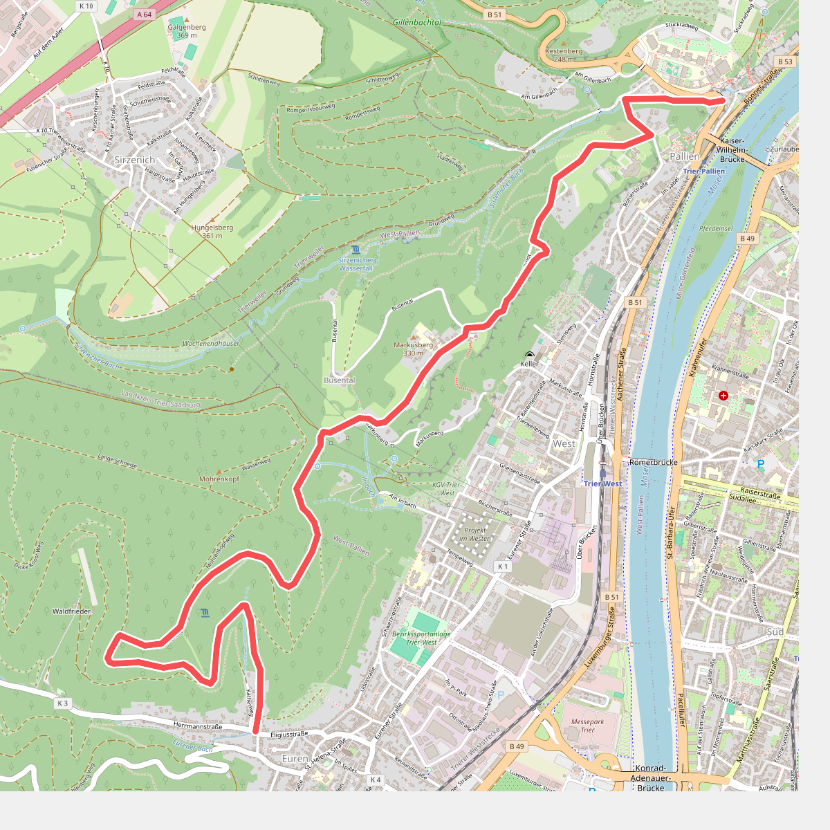 Trier Wanderweg T2 (Euren Helenenbrunnen - Napoleonsbrücke B51)