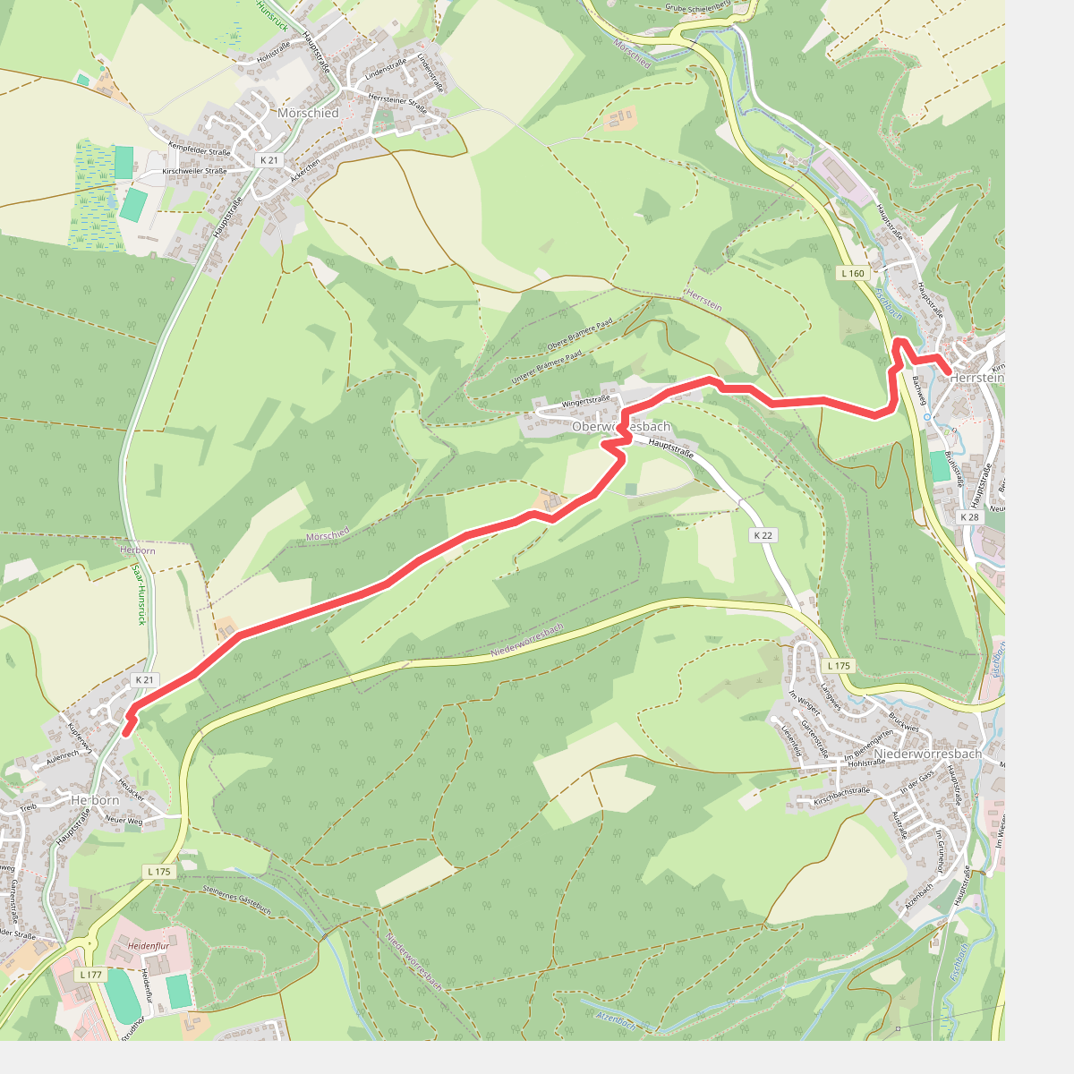 Saar-Hunsrück-Steig Zuwegung Herrstein über Oberwörresbach