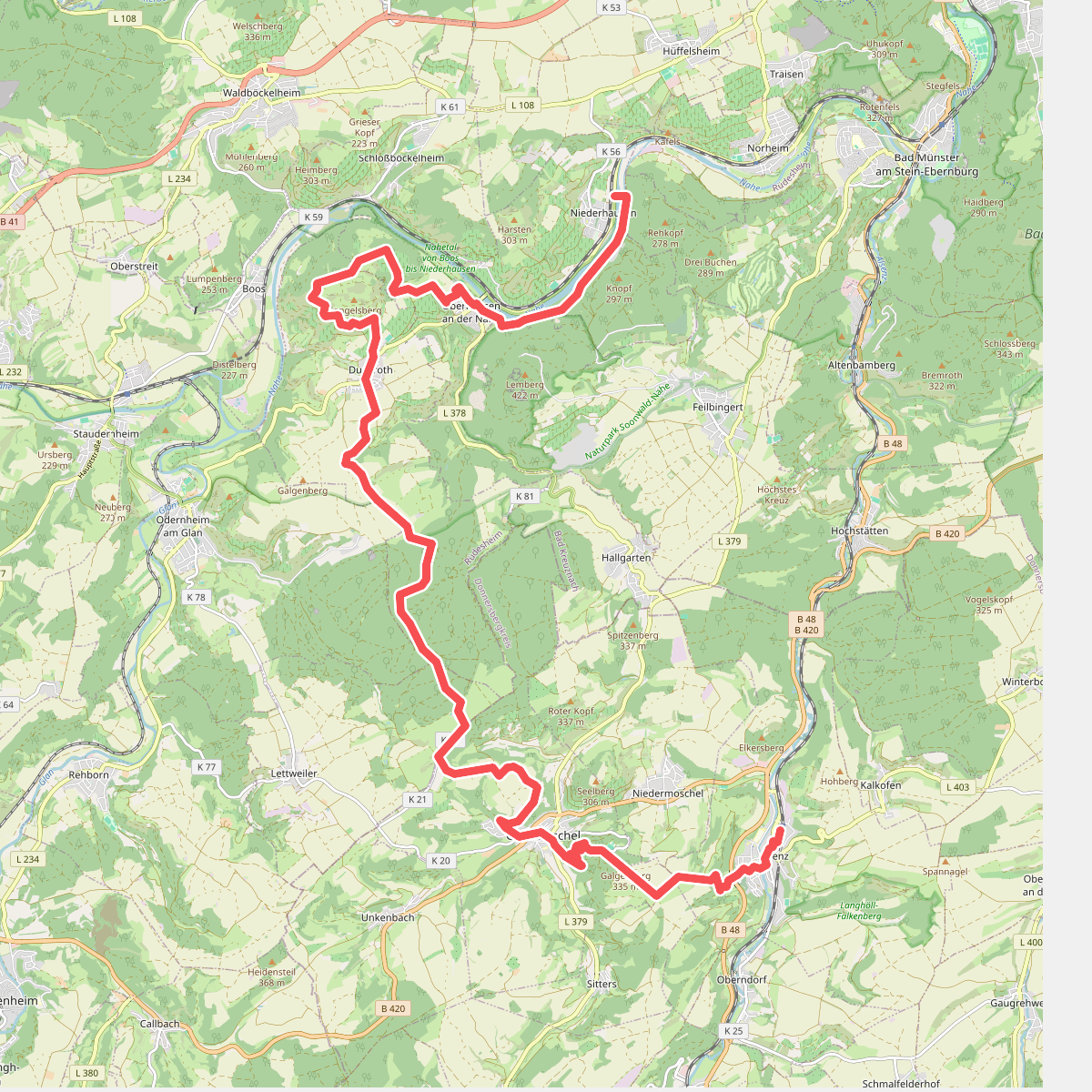 Pfälzerwald Blauer Punkt: Niedernhausen/Nahe <=> Alsenz