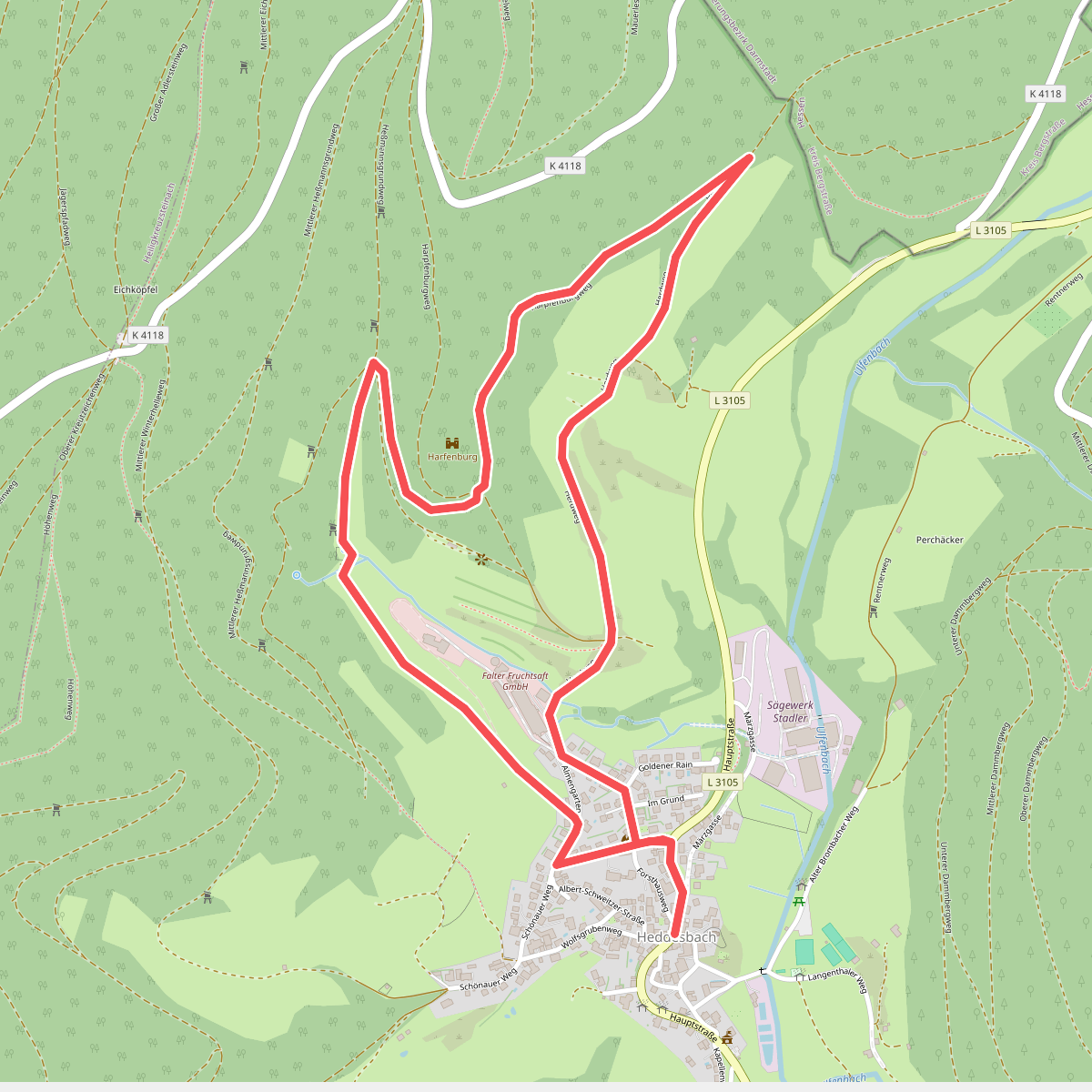 Rundwanderweg Heddesbach 5 : Harfenburg-Weg
