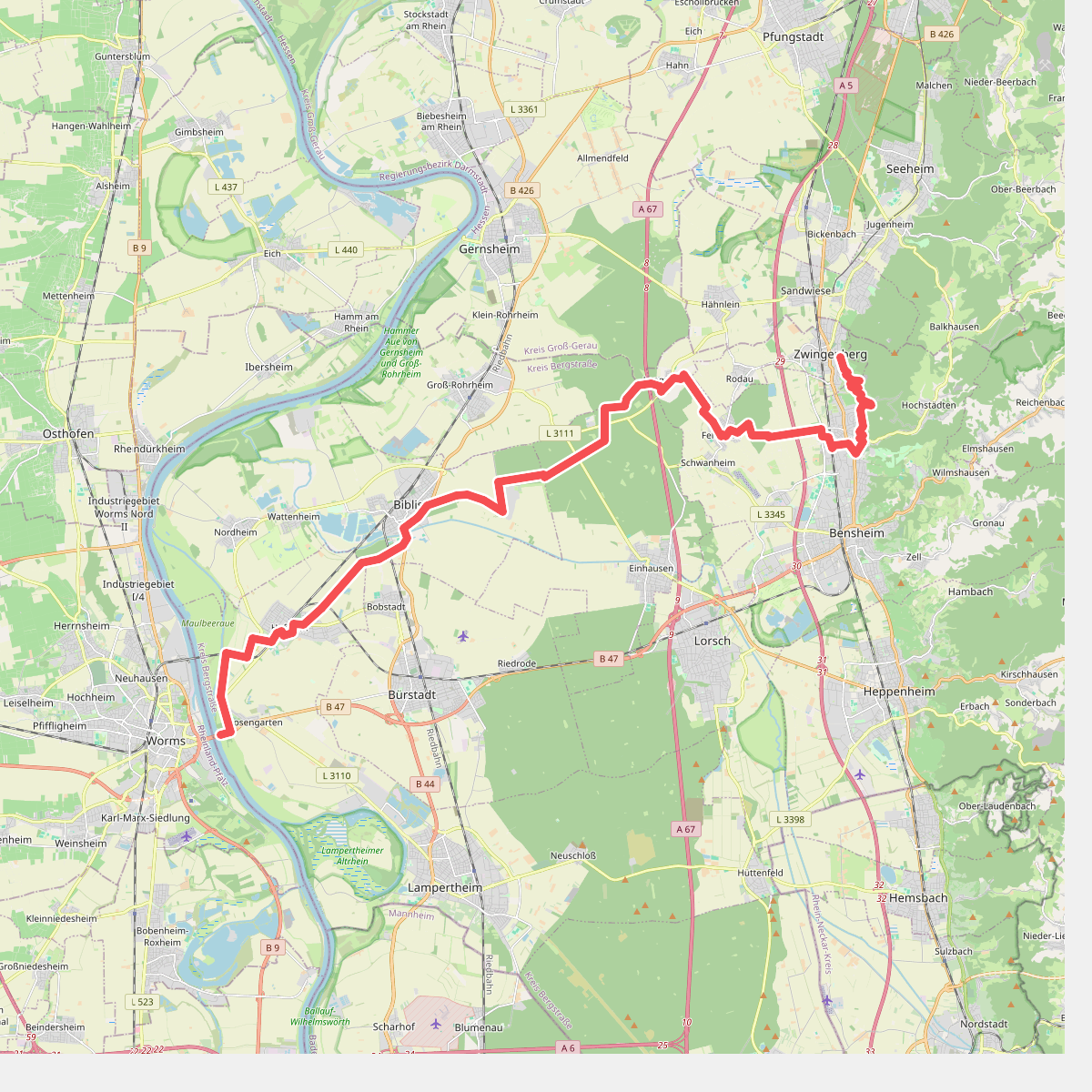 Zubringerweg zum Nibelungensteig durch das Ried