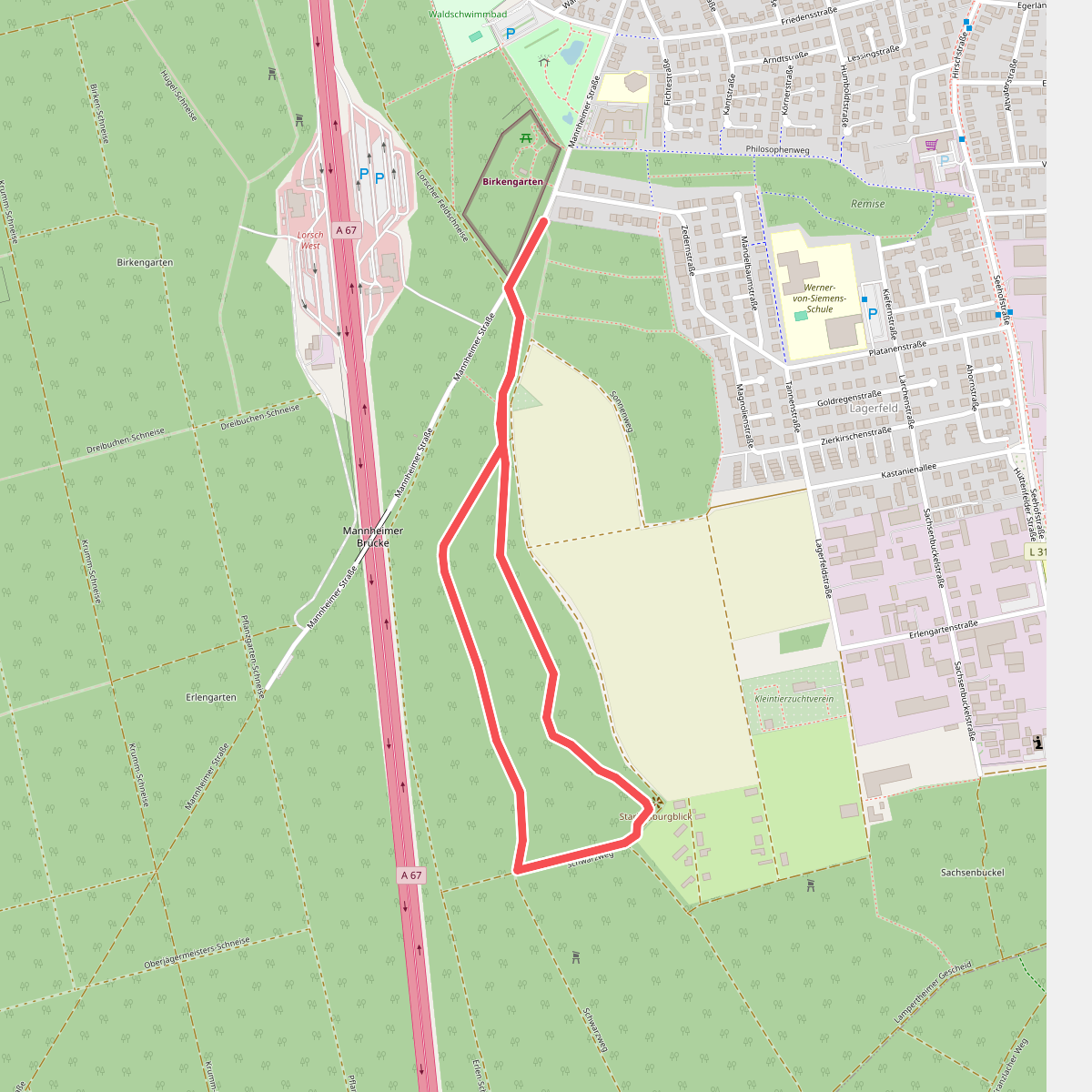 Rundwanderweg Lorsch Birkengarten 2: Birkengarten-Weg