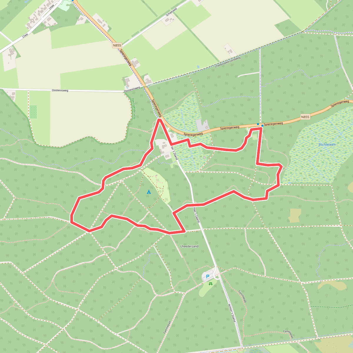Wandelroute Lheederzand rood