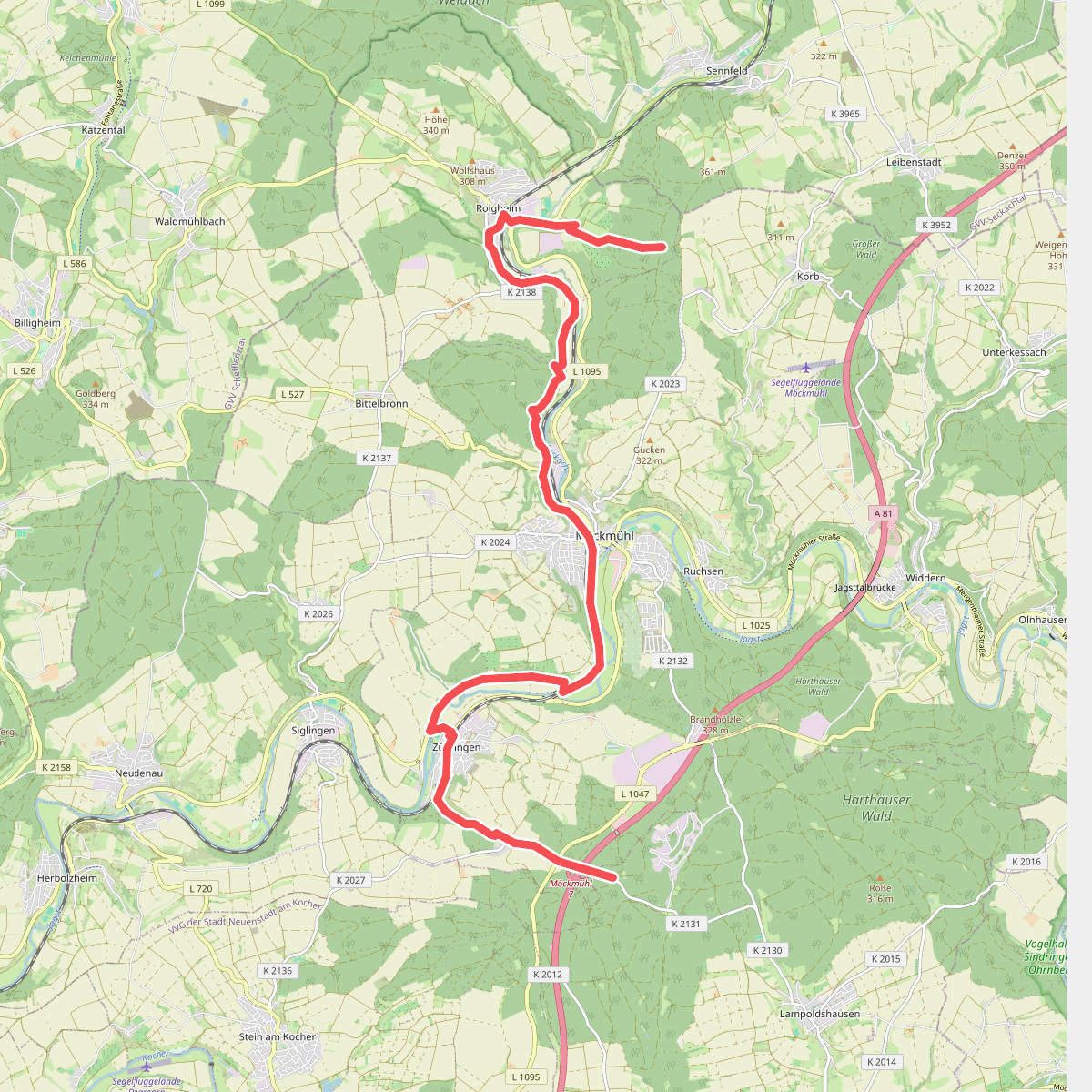 Roter Punkt, Züttlingen - Möckmühl - Roigheim