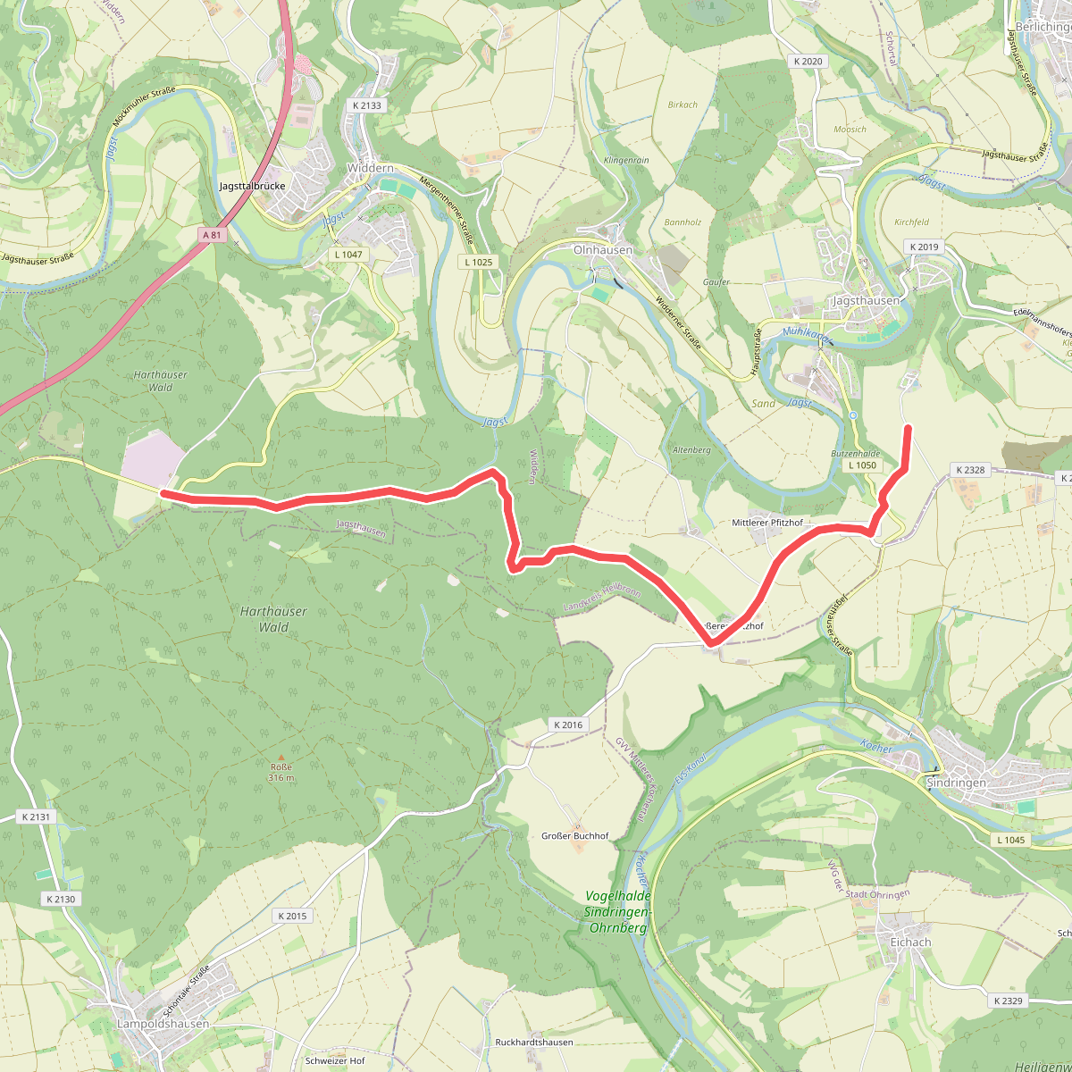 blaues Plus Jagsthausen - Harthäuser Wald