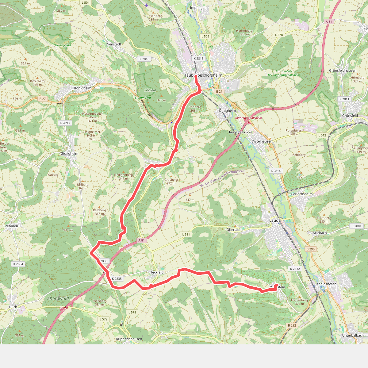 Rote Diagonale - Tauberbischofsheim nach Beckstein
