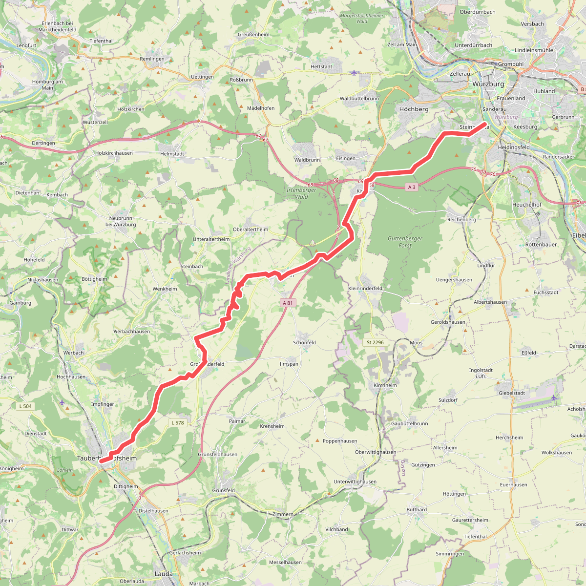 Rotes X - Tauberbischofsheim - Würzburg