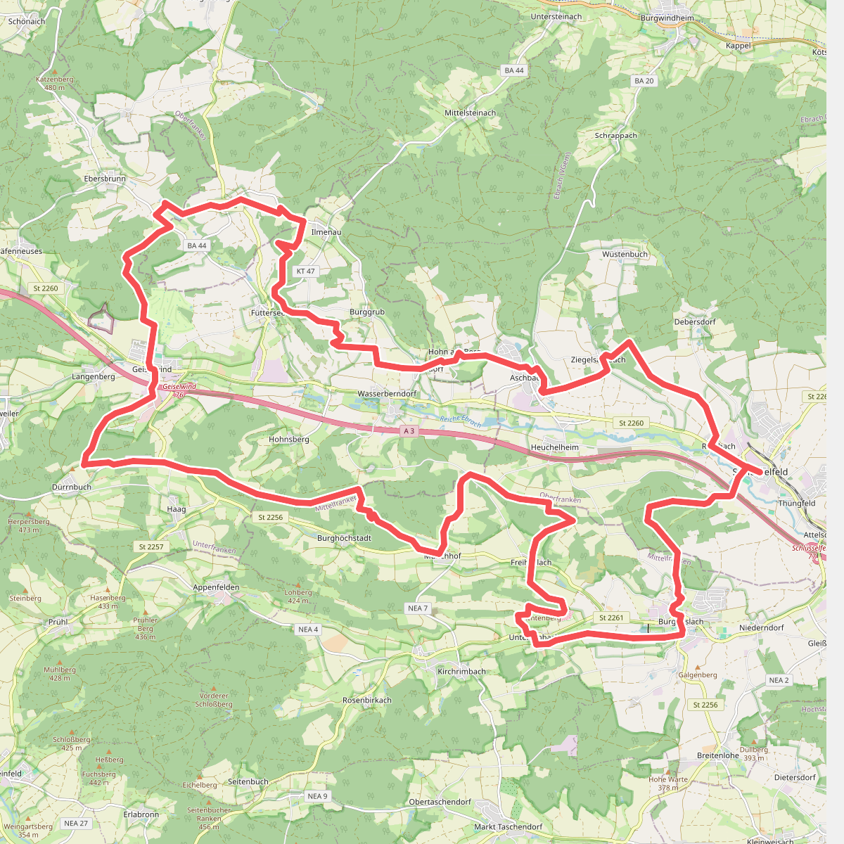 Rundwanderweg Drei-Frankenstein-Weg Schlüsselfeld-Burghaslach-Geiselwind