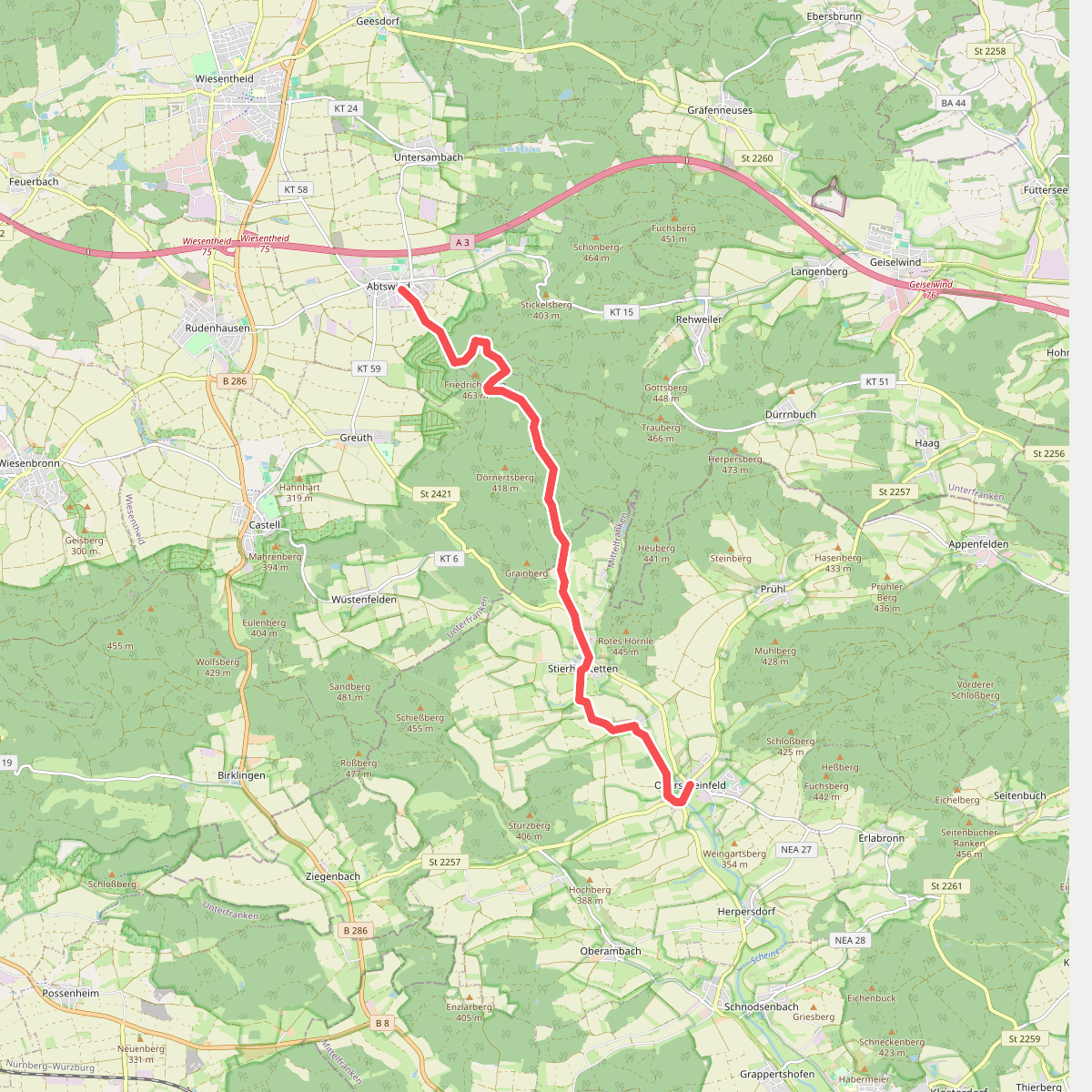 Wanderweg Grüne Raute von Abtswind nach Oberscheinfeld