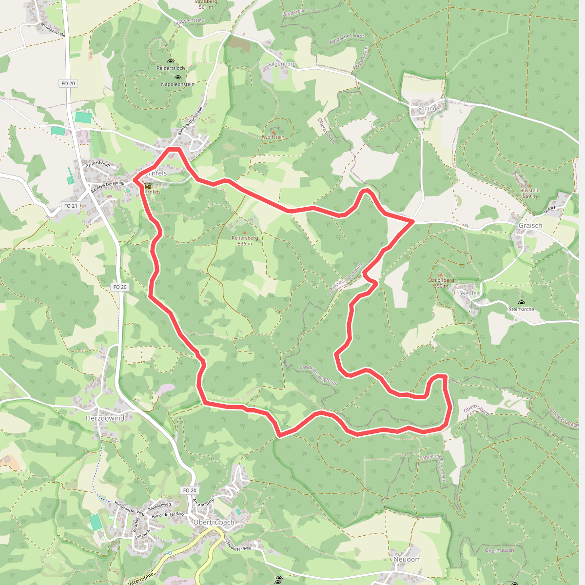Bärnfels Rundwanderweg Leienfelser Wald