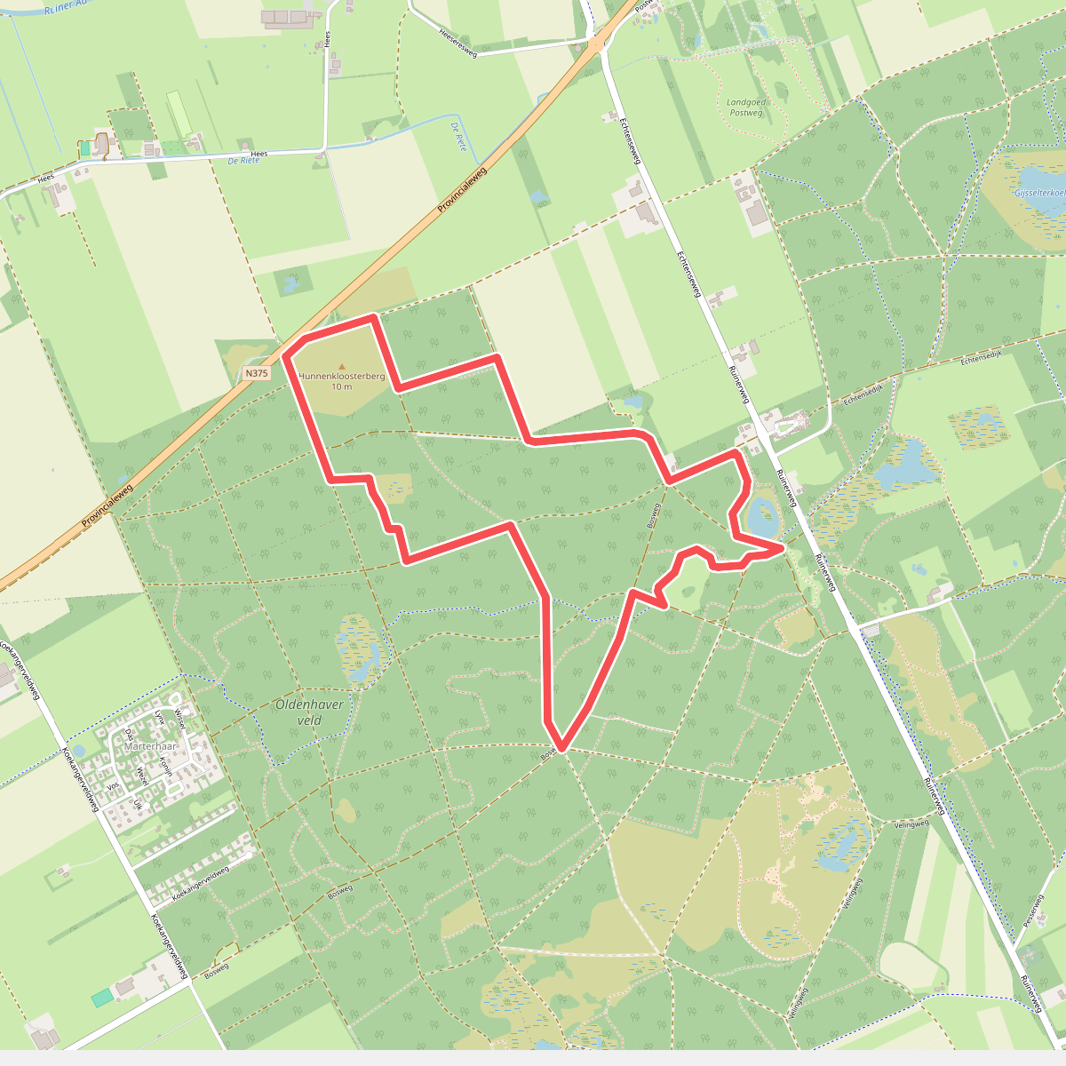 Wandelroute Ruinen blauw
