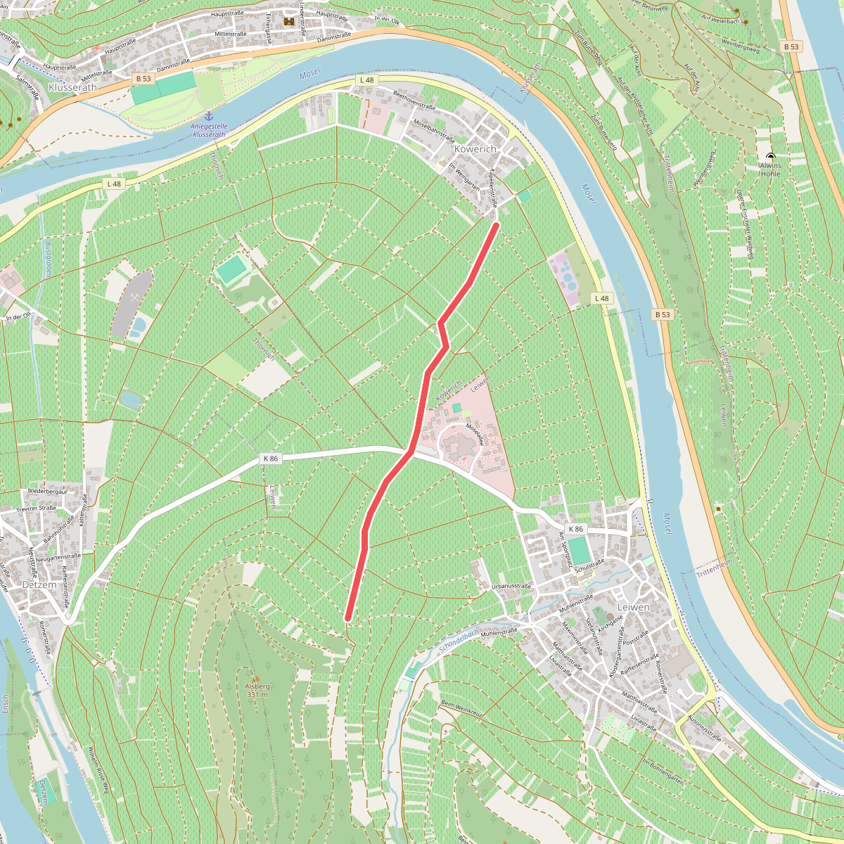Zuweg Moselsteig Köwerich