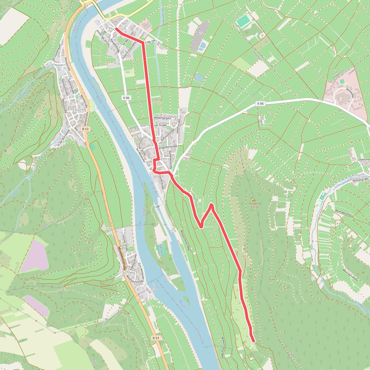 Zuweg Moselsteig Thörnich über Detzem