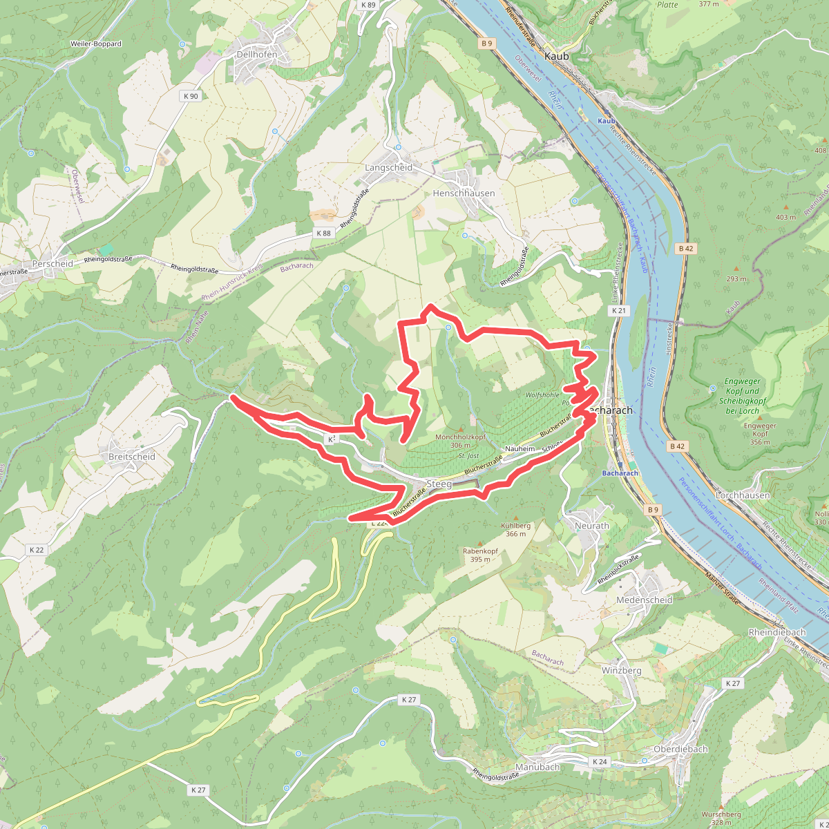 RheinBurgenWeg Rundtour - Stahlberg-Schleife