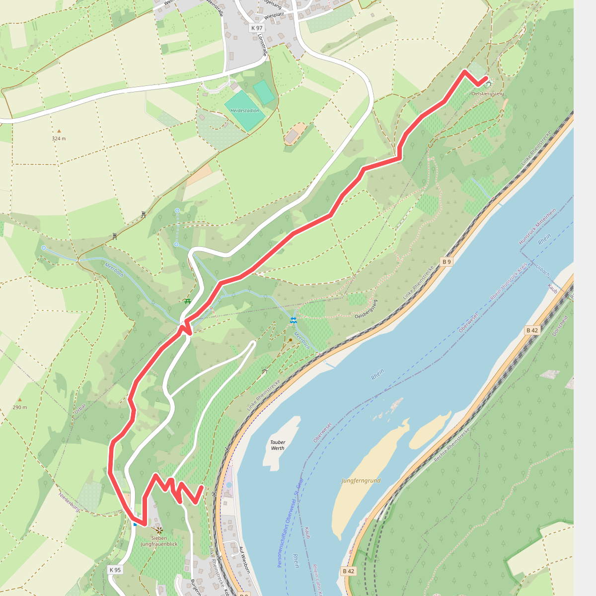 Rheinburgenweg Zugangsweg Oberwesel Gründerodehaus