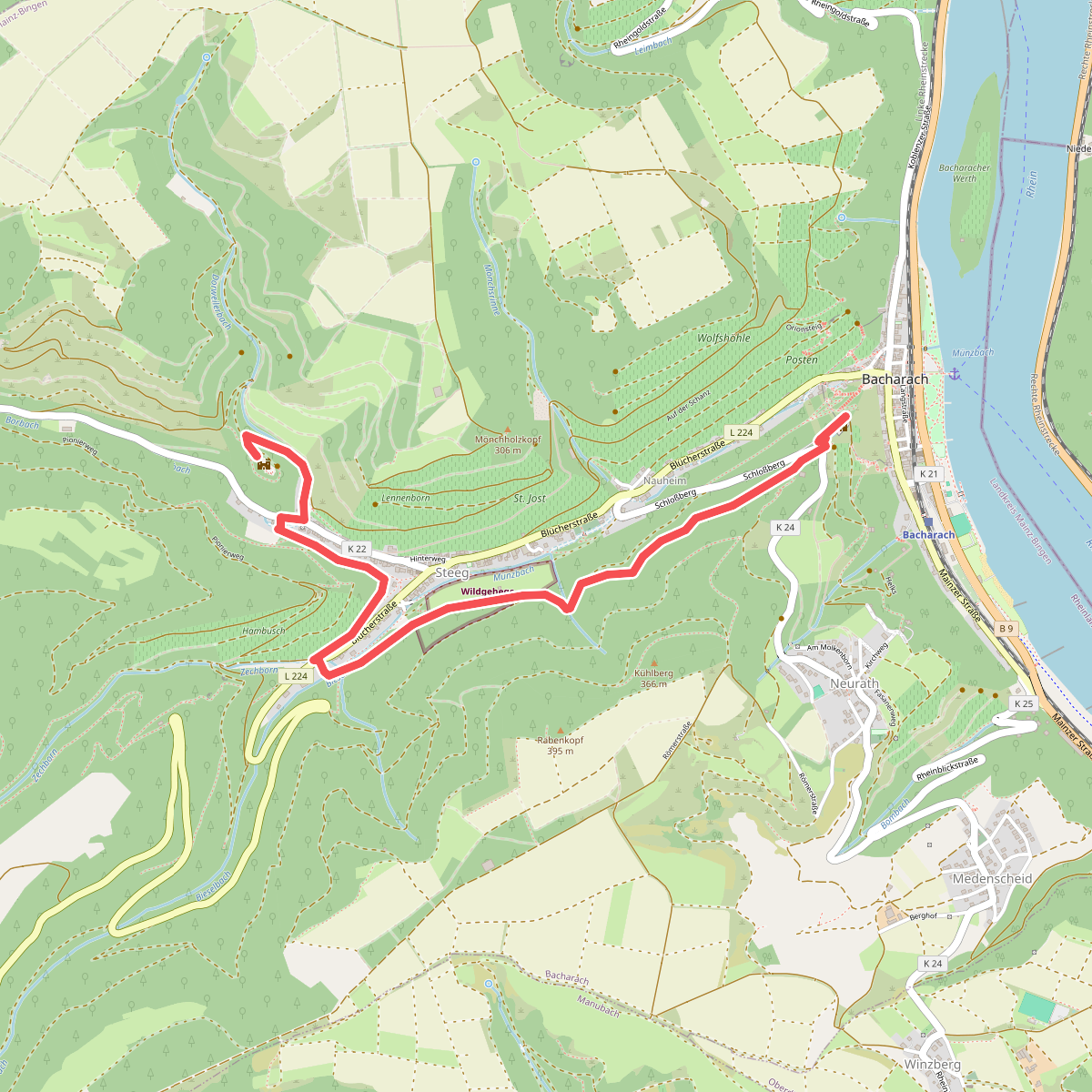 Rheinburgenweg Zugangsweg Ruine Stahlberg