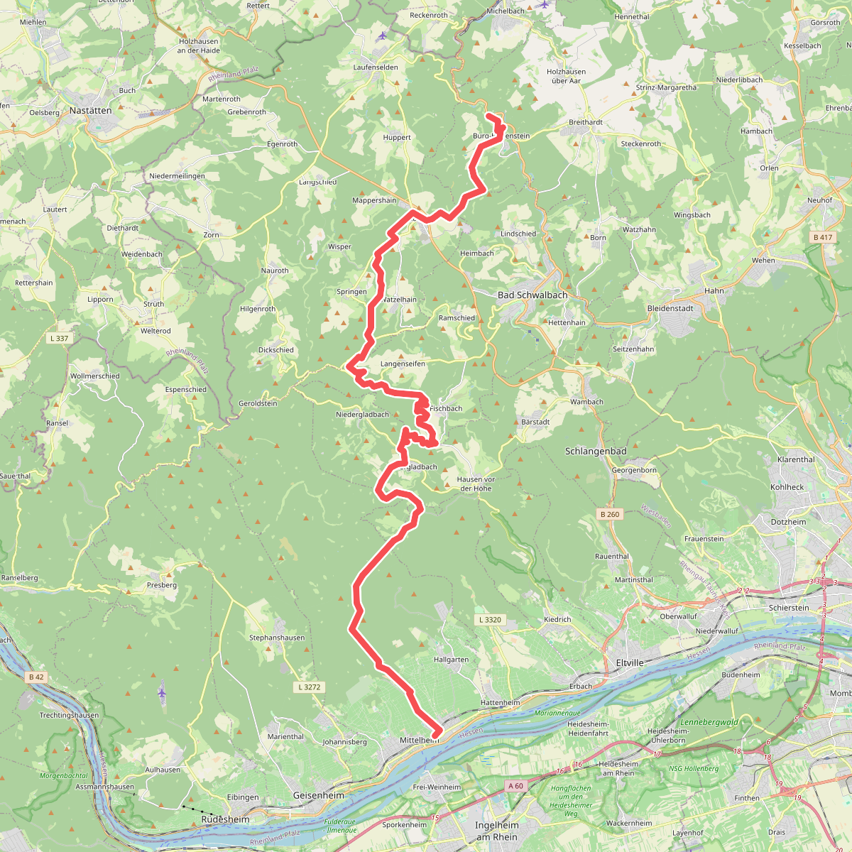 Rotes Dreieck Oestrich-Winkel nach Hohenstein Burg