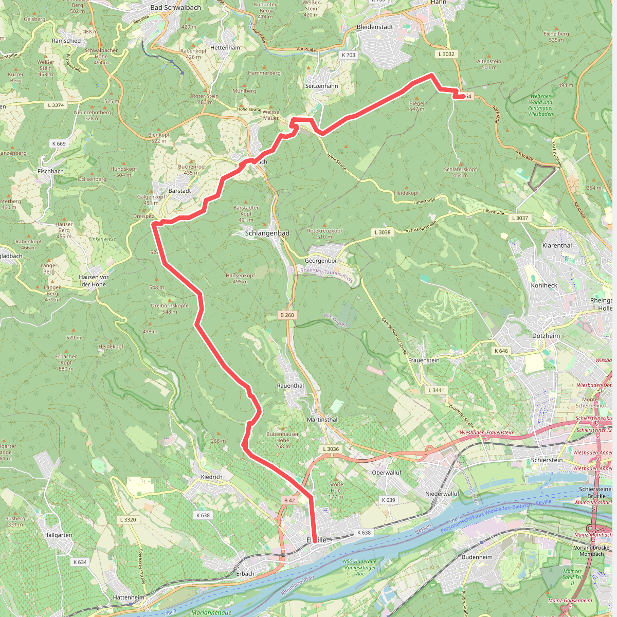 Rotes Dreieck Eltville nach Eiserne Hand