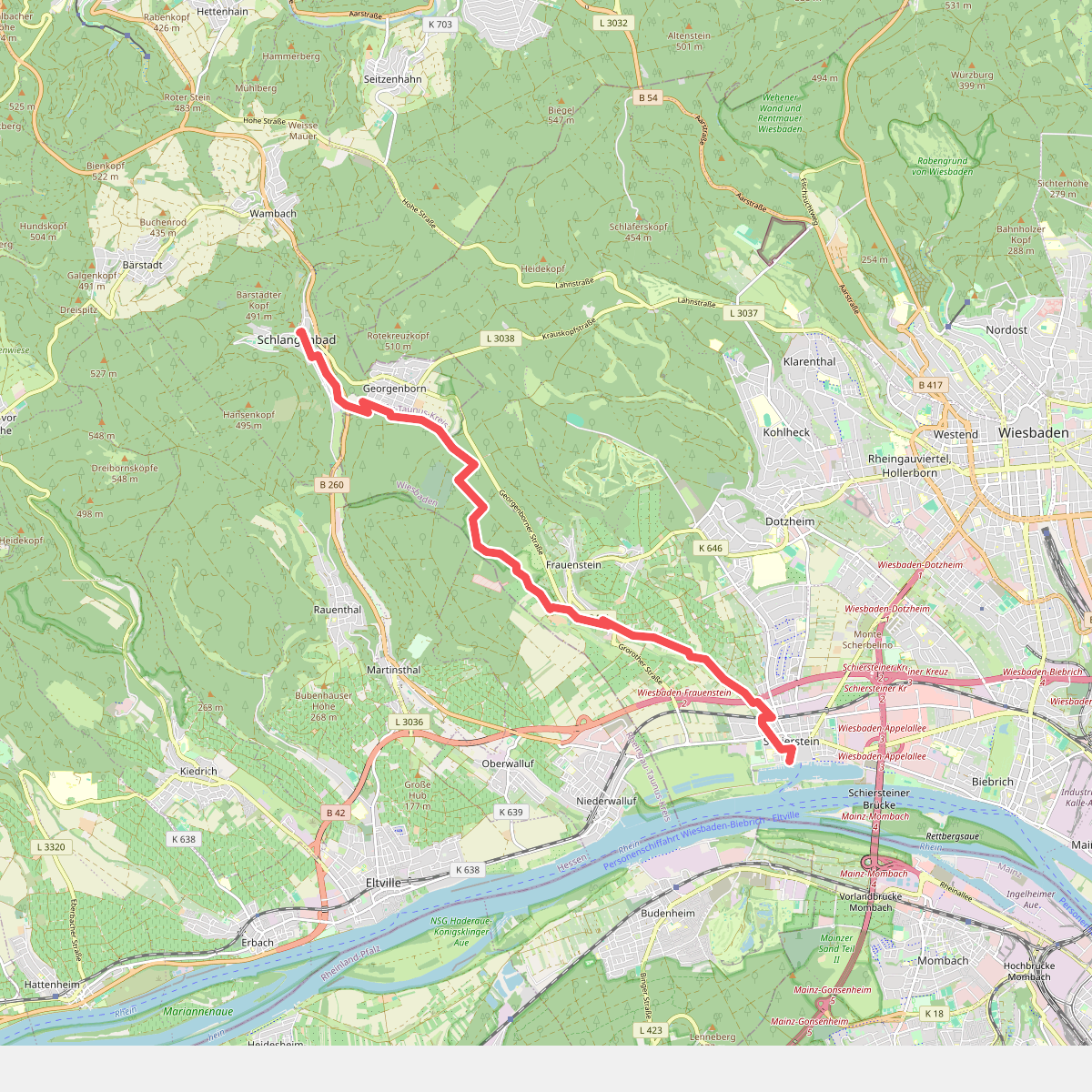 Rotes Dreieck WI Schierstein nach Schlangenbad