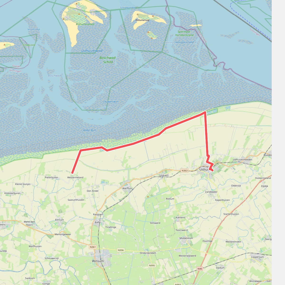 Wadroute: Kaakhorn - Uithuizen · Nederlands Kustpad 3 etappe 17