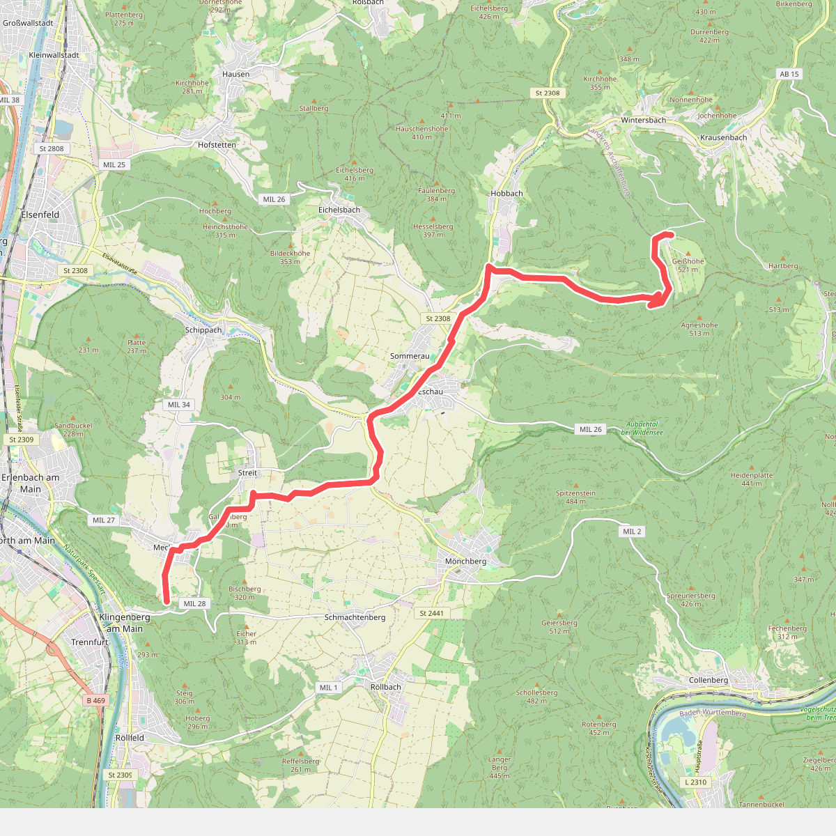 Gebietswanderweg Roter Balken, Klingenberg - Geishöhe