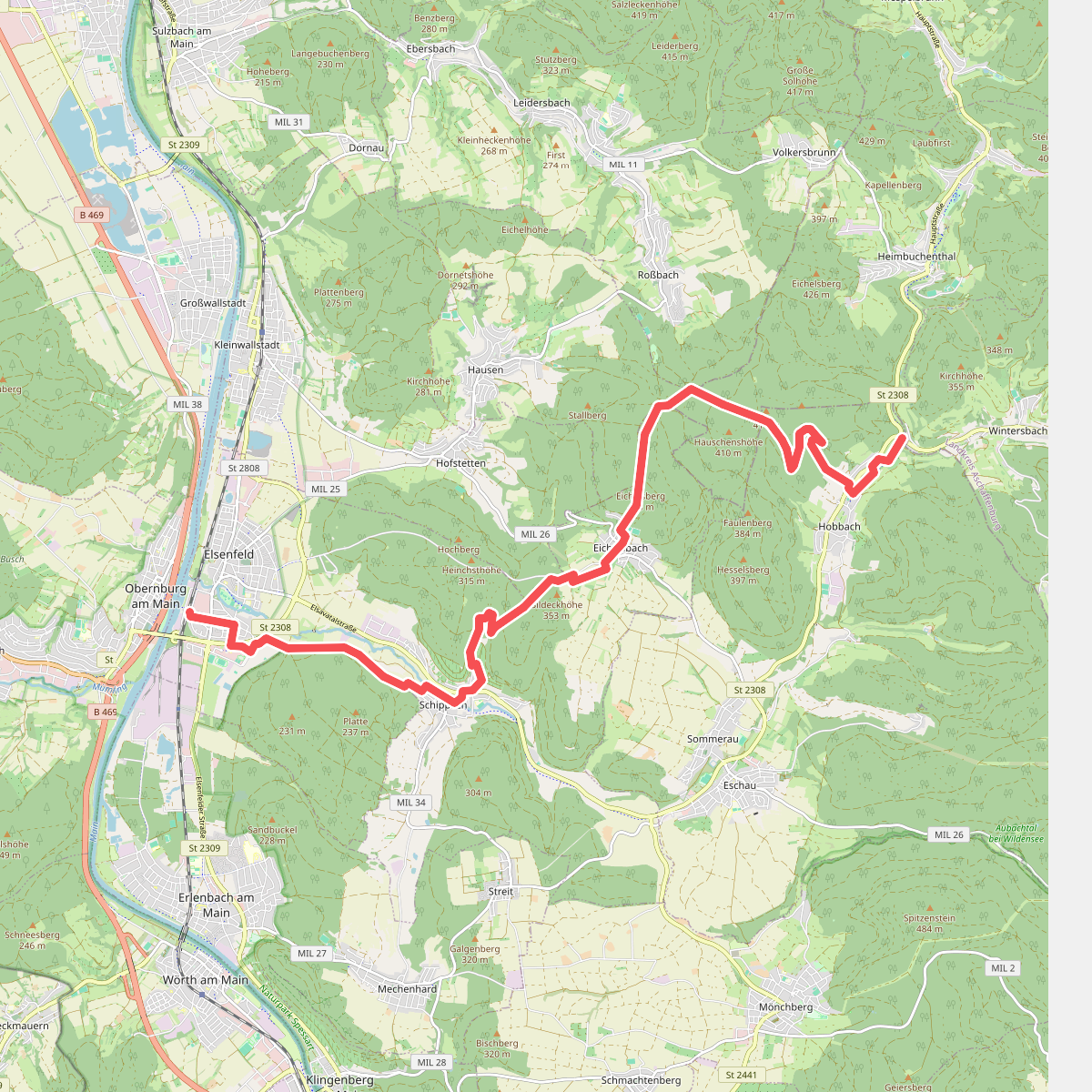Gebietswanderweg Rotes X, Elsenfeld Bhf. - Hobbach Neuhammer